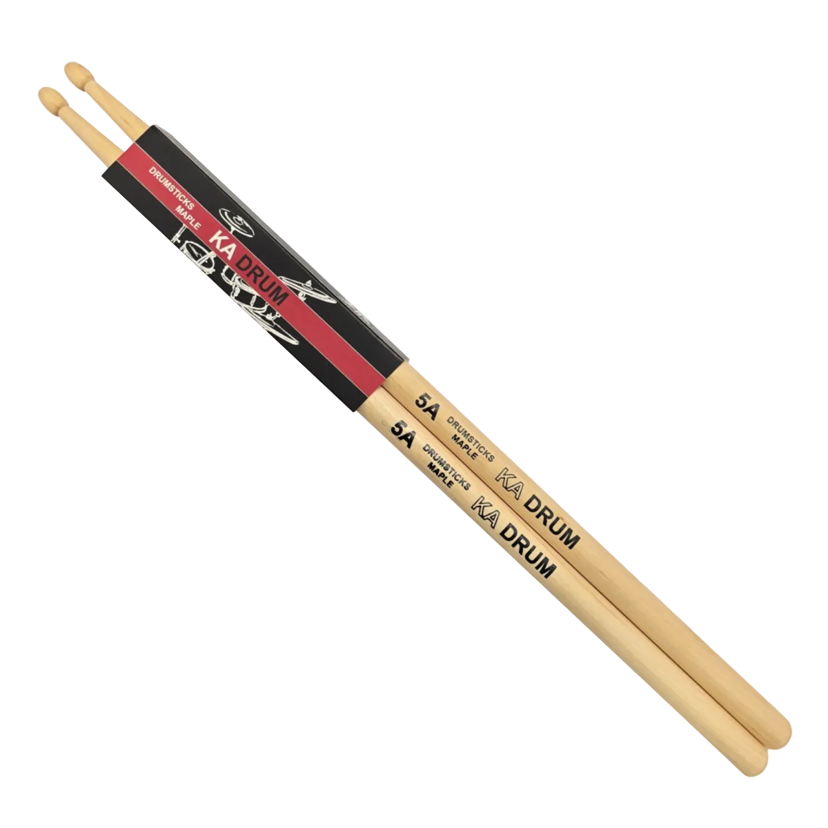 Two Kera Audio drumsticks with a black and red label on a white background