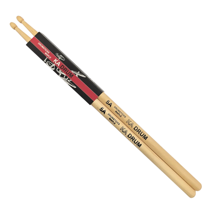 Two Kera Audio drumsticks with a black and red label on a white background