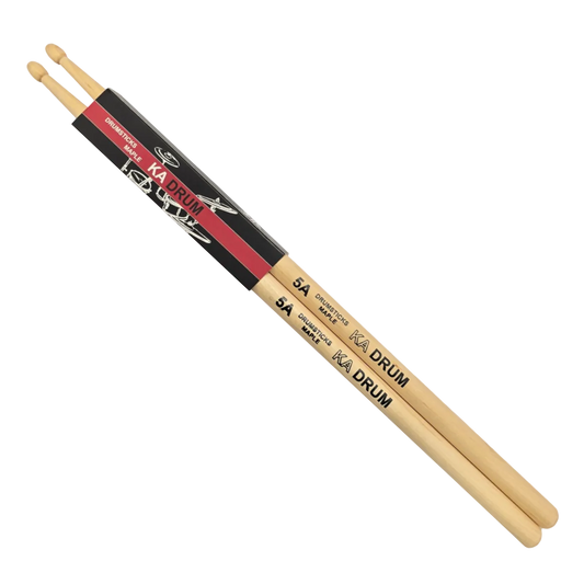 Two Kera Audio drumsticks with a black and red label on a white background
